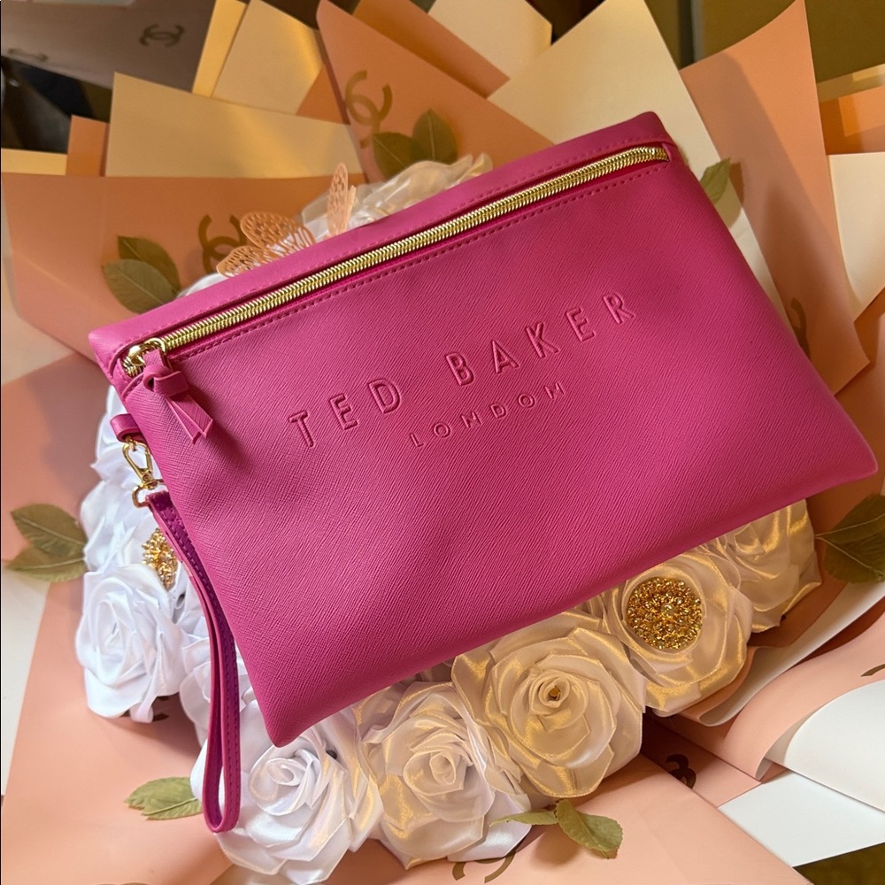 Ted Baker Fuchsia Clutch with Gold Accents